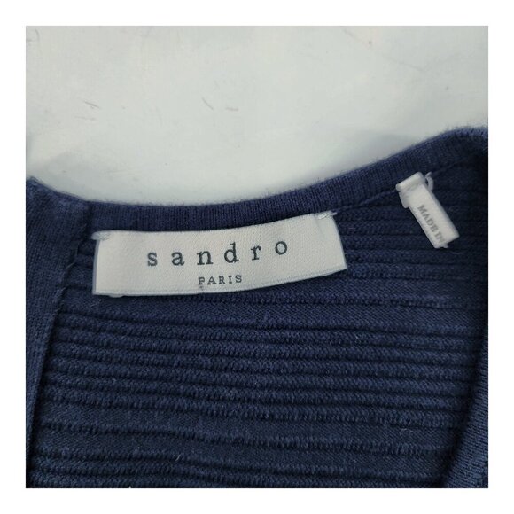 SANDRO Scoop Neck Ribbed Mini Dress in Navy Blue Stretch Cotton - Picture 9 of 11